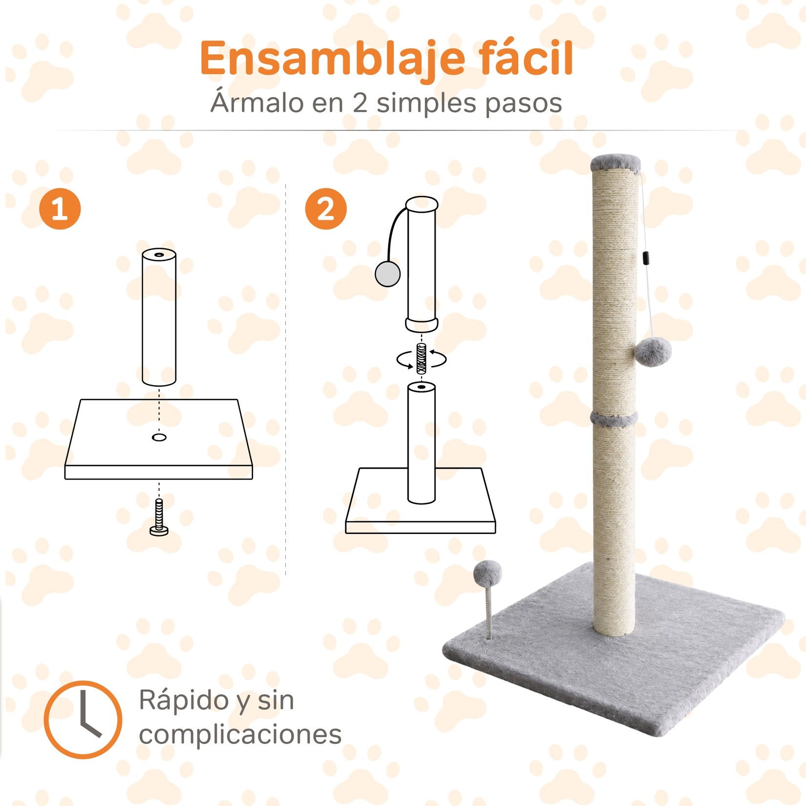 Poste Rascador para Gato Poli Pets Tonkin&eacute;s con Sisal Natural de 81 cm de Altura y Pelota Amovible image number null