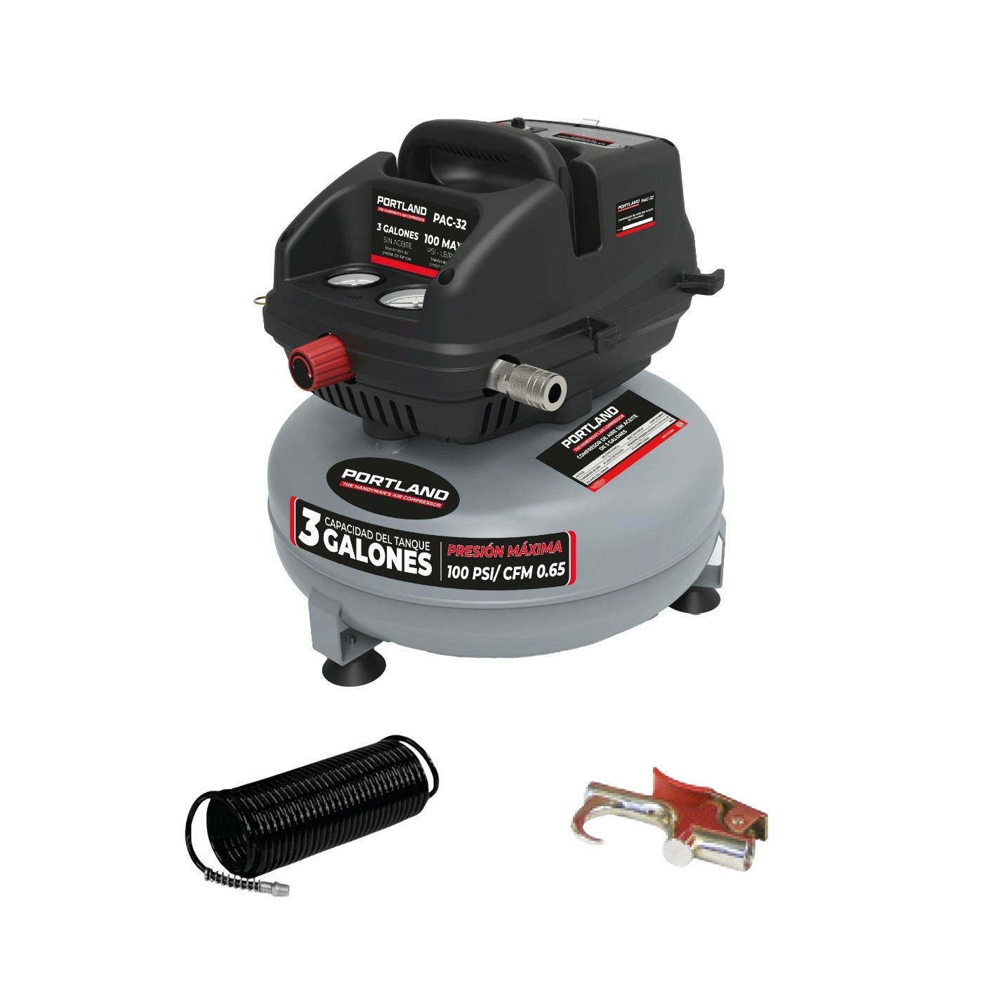 Kit Mini Compresor De Aire El&eacute;ctrico Portland 1/2 Hp 11 Litros C/Manguera y Soplador &ndash; PAC-32 image number null