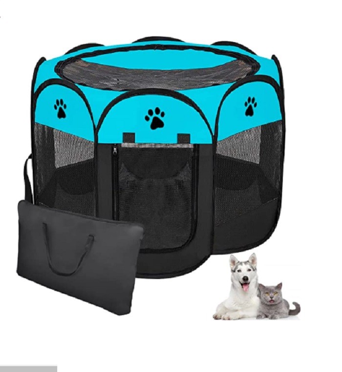Casa para Perros con Valla Plegable Azul con Negro image number null