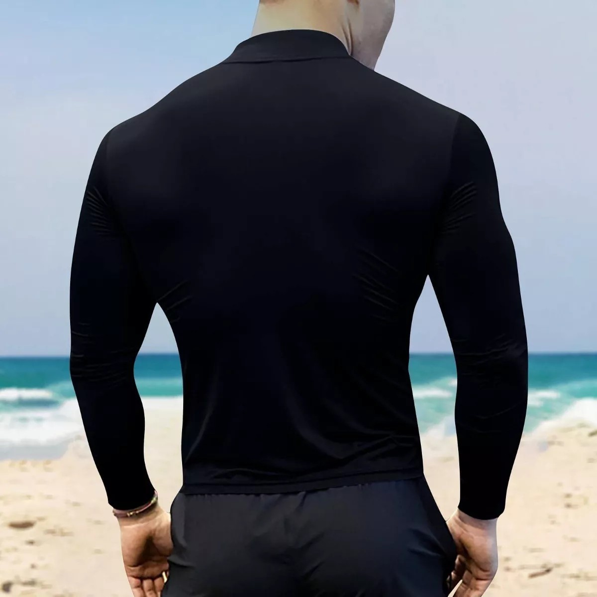 Playera Licra Deportiva Correr Compresi&oacute;n Manga Larga Gym Negro M image number null