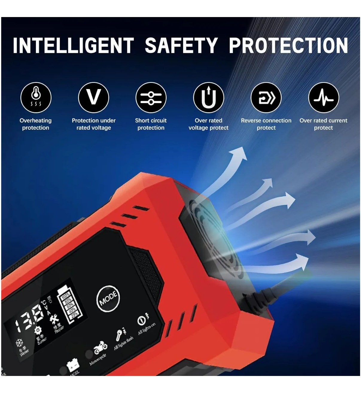 Cargador De Bater&iacute;a De Coche Moto Inteligente 12v 6a Malubero Color Negro image number null