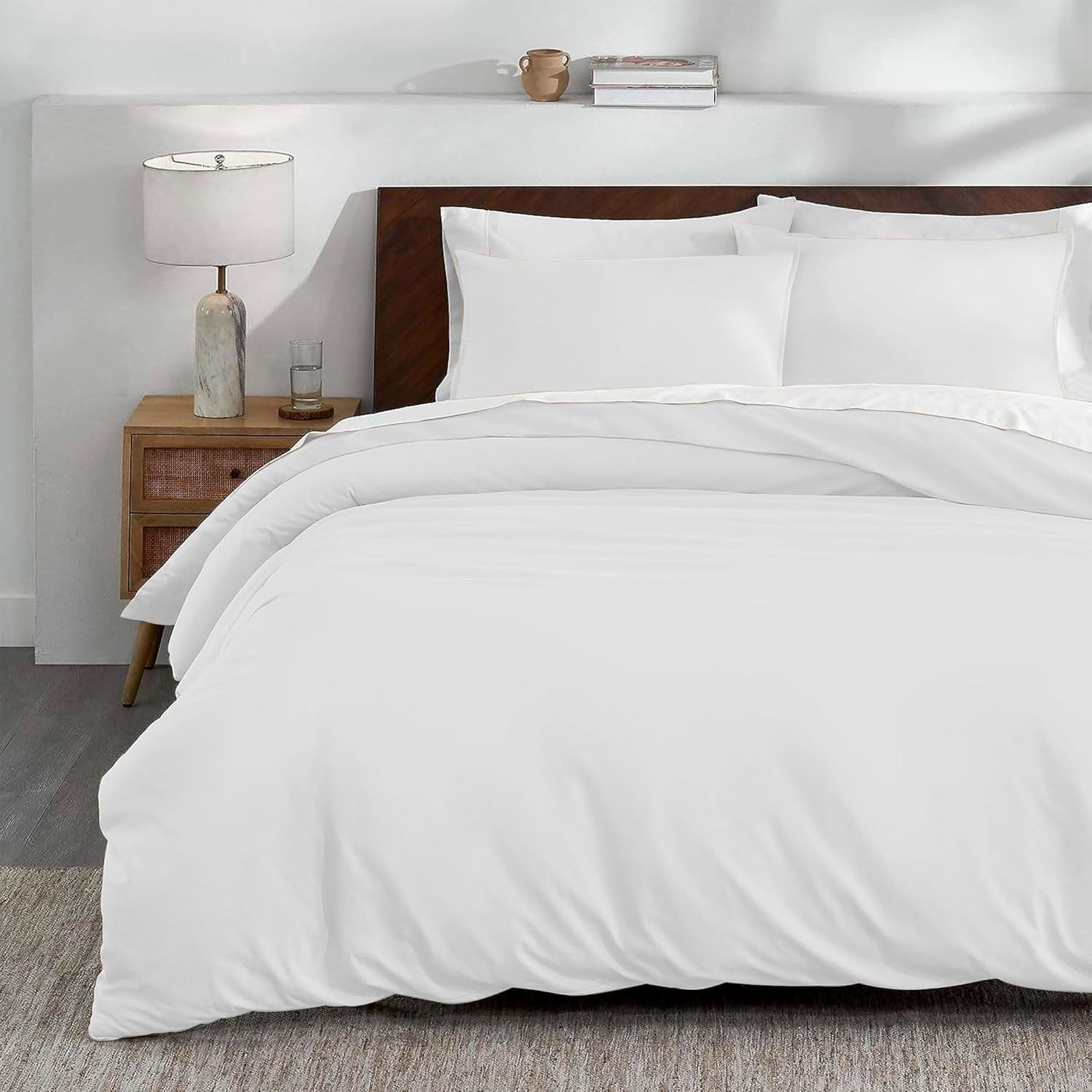 Juego de Funda Duvet para Edredon Matrimonial con Cierre de Botones y 2 Fundas de Almohada, Blanco, Bluelander image number null