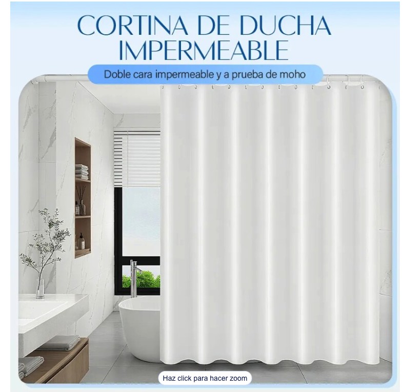 Cortina De Ducha Con Ganchos 180x180cm Impermeable Modelo Blanco image number null