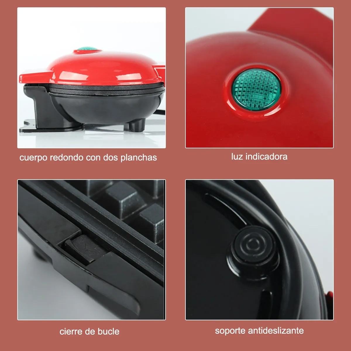 Waflera Electrica Port&aacute;til Para Desayuno R&aacute;pido Rojo image number null