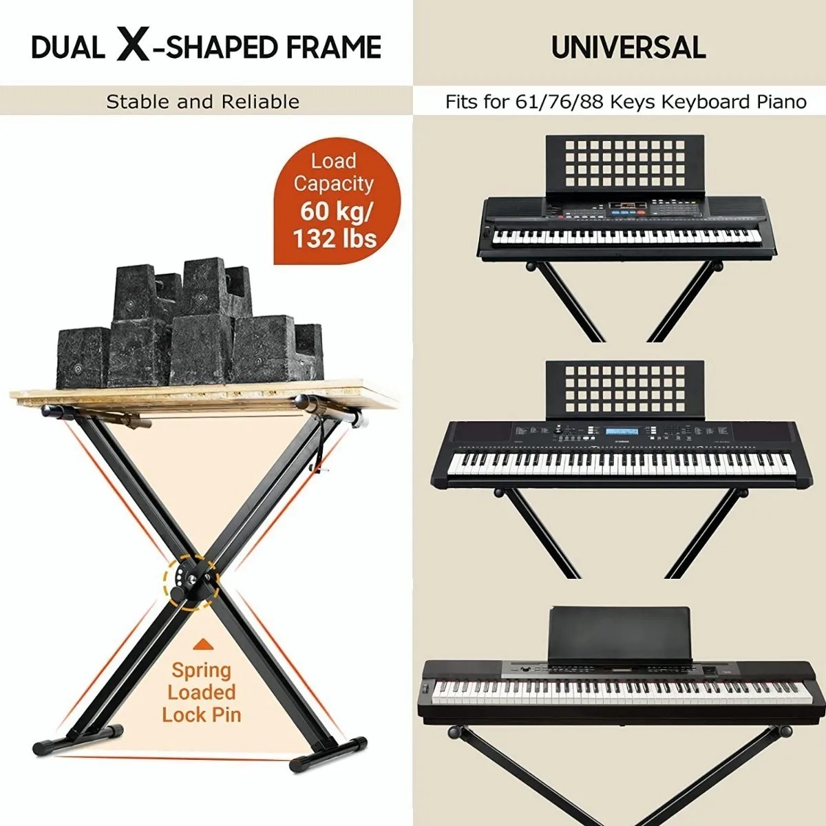 Soporte Base Stand para Teclado Profesional de Acero Inoxidable Plegable y Ajustable image number null