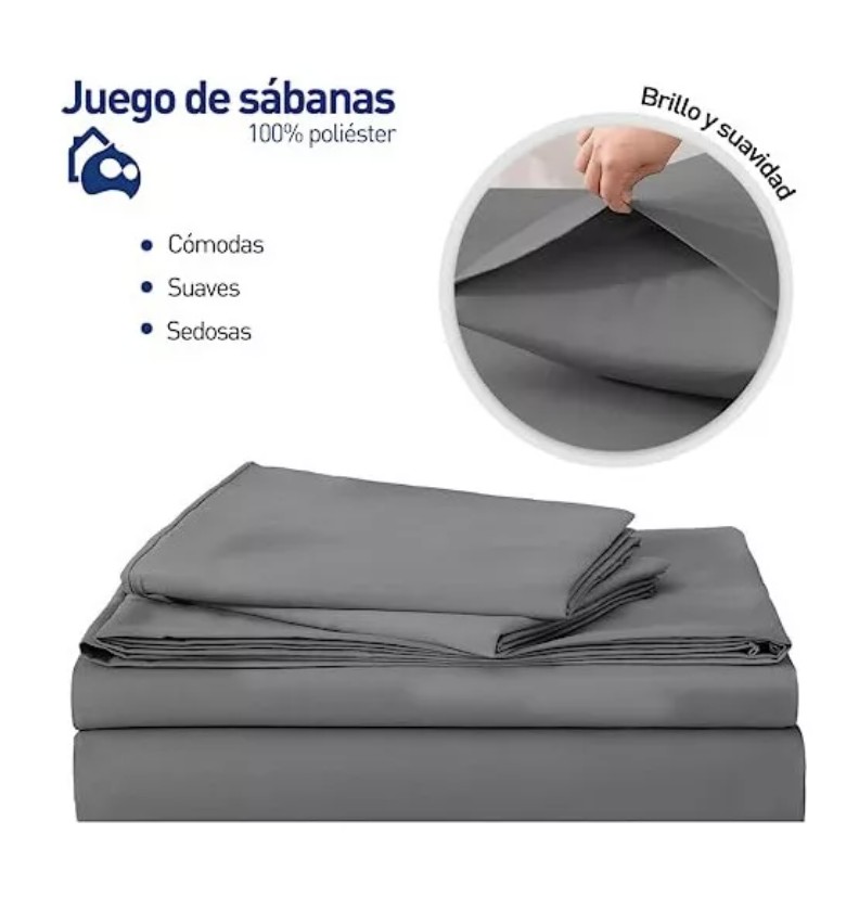 Juego De Sabanas King Size 100% Poli&eacute;ster Microfibra 4 Pzas Color Gris Obscuro T image number null