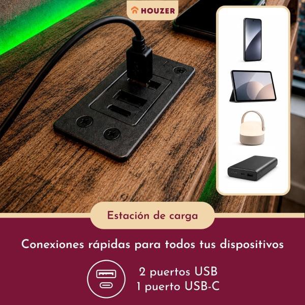 Base Cama Individual Reforzada 300kg Moderna Luz Led Usb C Negro Houzer image number null