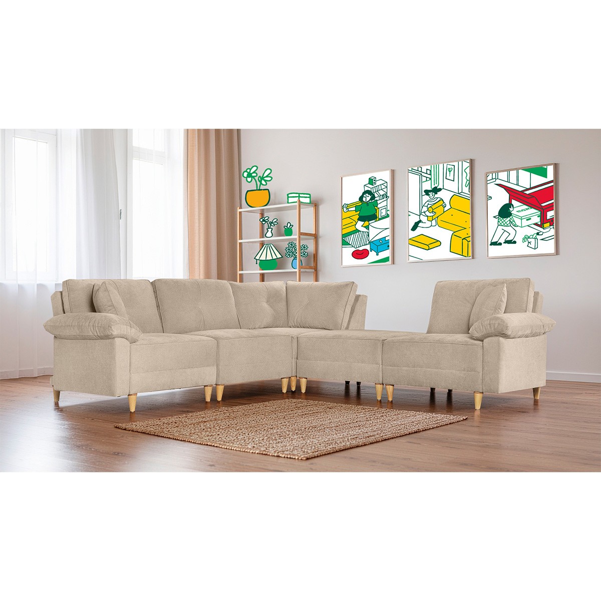 Sala de 5 mod&uacute;los Makora Maristella con Memory Foam, Color Arena Chenille, Respaldo Reclinable de 3 Posiciones image number null