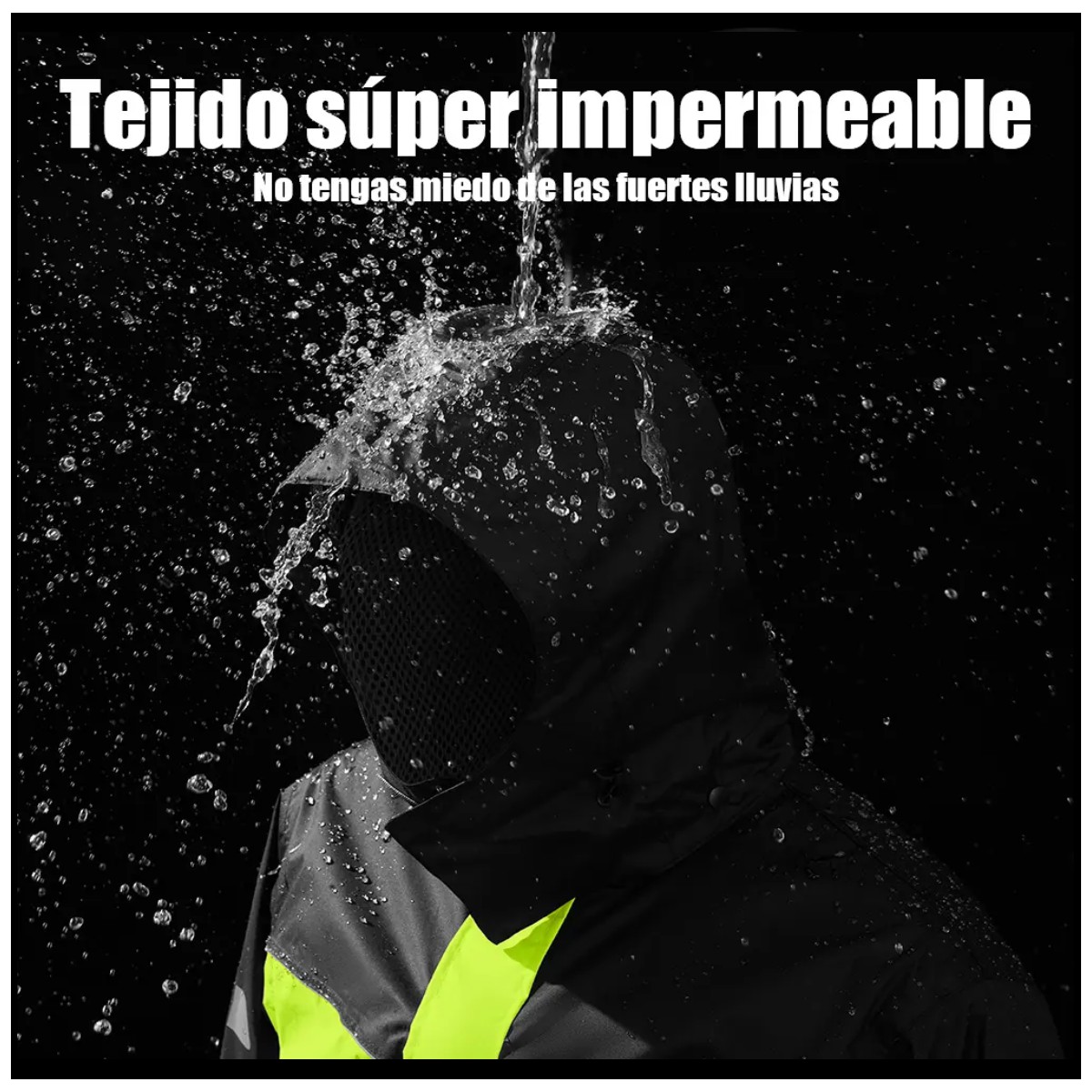 Impermeable Motociclista Reflejante Con Capucha Talla XL Negro y Verde image number null
