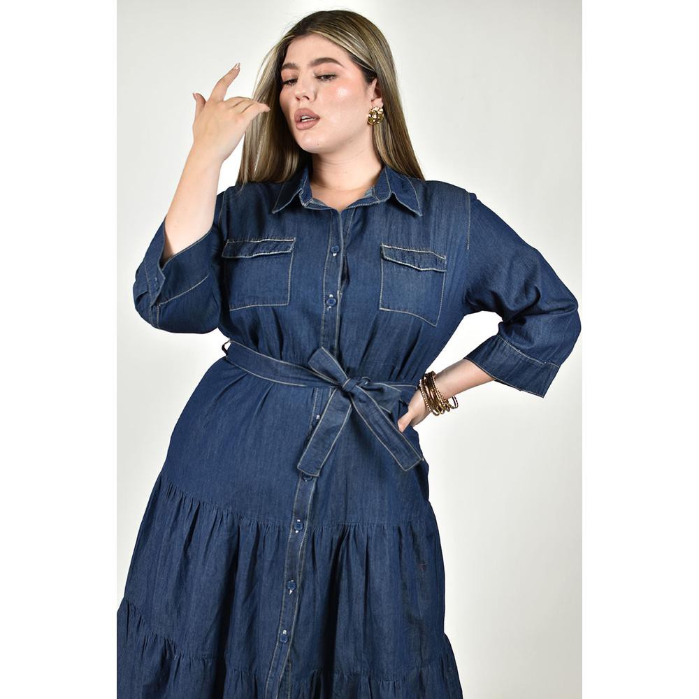 Vestido largo con cinto Roman Fashion /Tallas Extras, 2718 (Azul dark) image number null