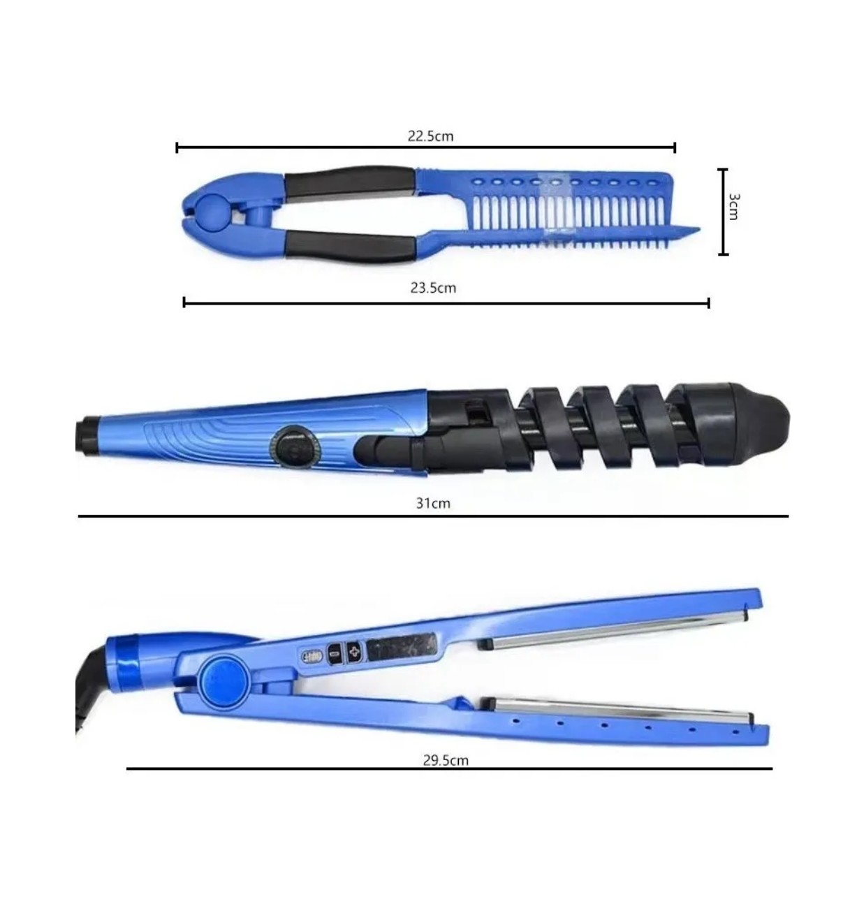 Kit De Plancha Alaciadora 450&deg; +tenaza Rizadora Cabello Pelo Azul Malubero image number null