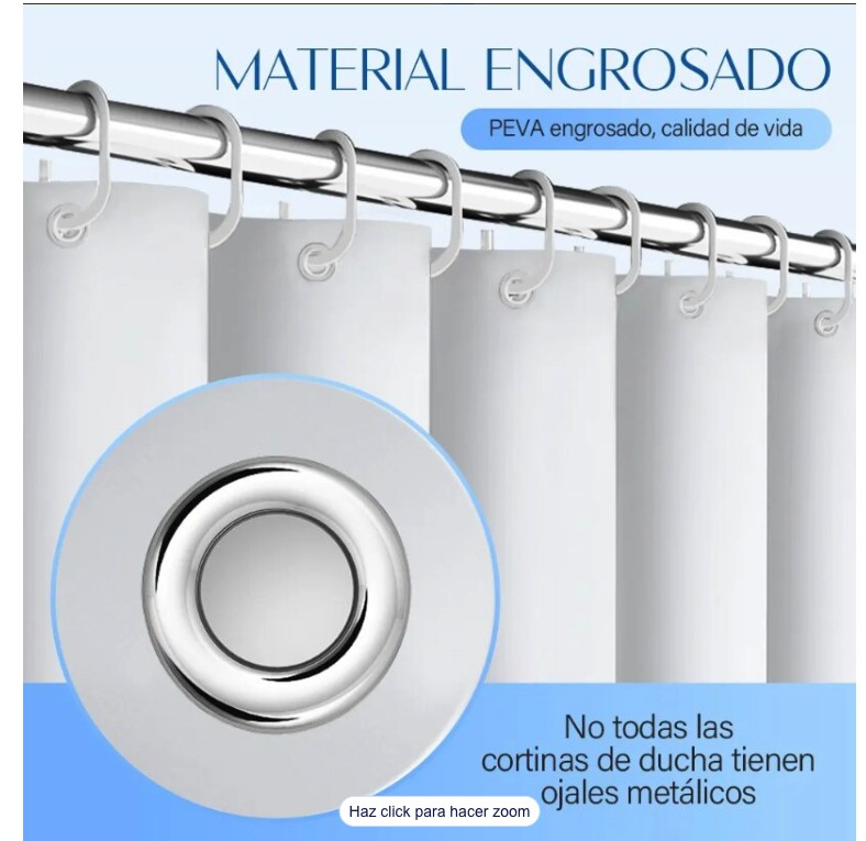Cortina De Ducha Con Ganchos 180x180cm Impermeable Modelo Blanco image number null