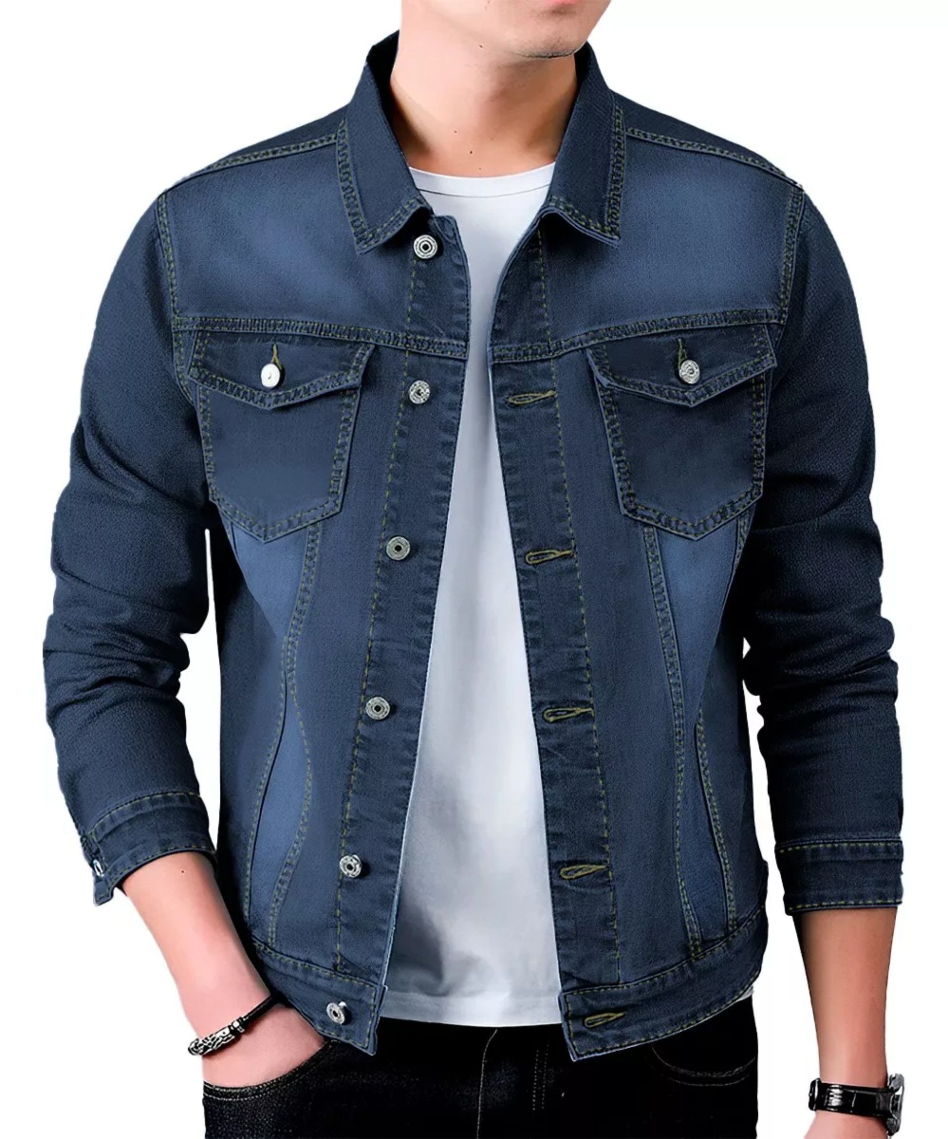 Chamarra De Mezclilla Para Hombre Con Bolsillos Denim image number null