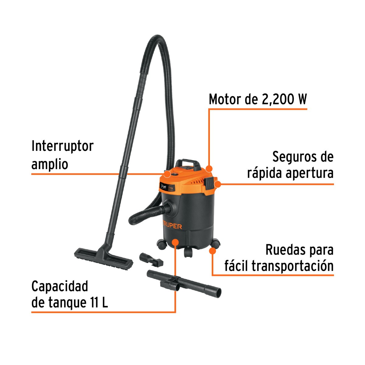 Aspiradora Truper ASP-03N S&oacute;lidos y L&iacute;quidos 3 Gal, Pl&aacute;stica, Negra ENDY4 image number null