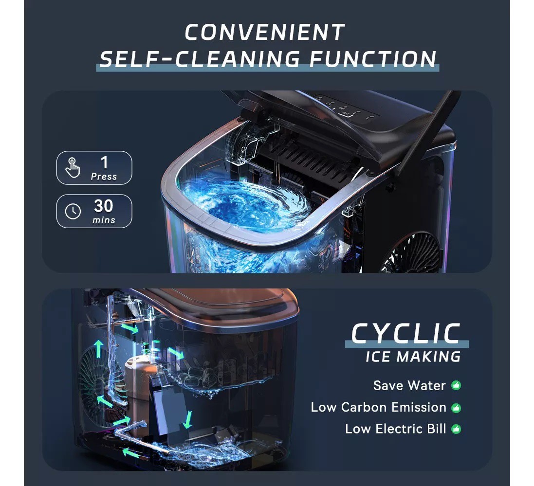 M&aacute;quina Para Hacer Hielo Shtark SHTMAQH 2 Tama&ntilde;os Port&aacute;til El&eacute;ctrica 12kg Color Plateado 127V image number null