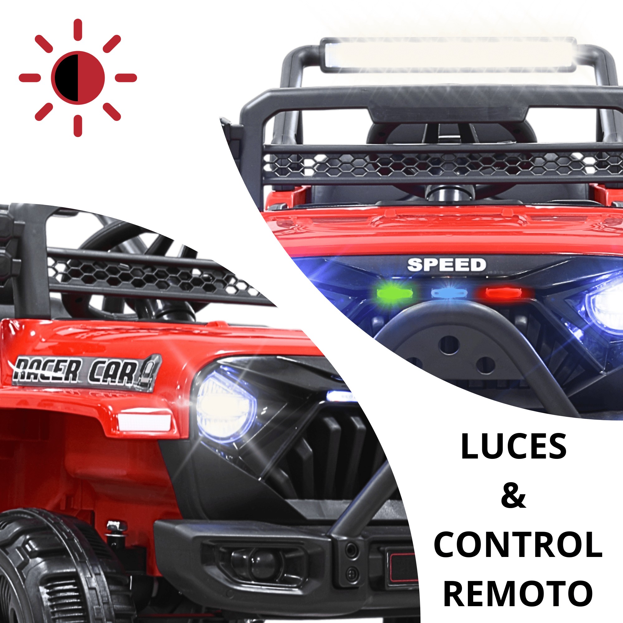 Camioneta Montable El&eacute;ctrica 4x4 para Ni&ntilde;os Bluetooth Control Remoto Luces Led Bater&iacute;a 12V Soporta hasta 30 kg - Rojo image number null