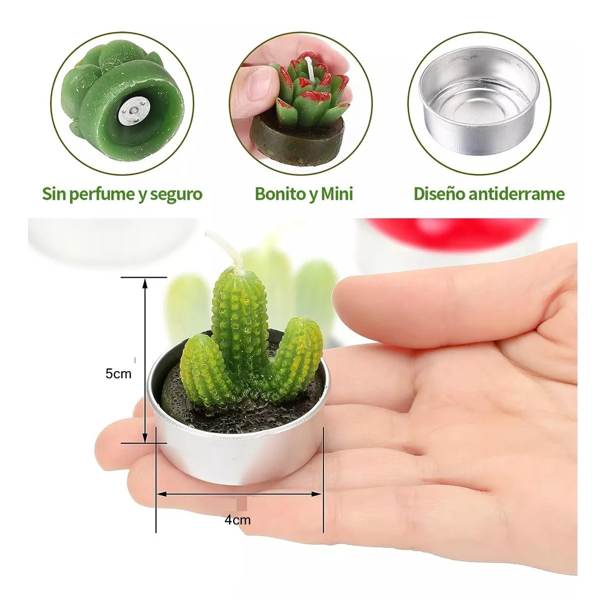 18pcs Velas Aromaticas Decorativas Cactus Suculenta Verdes image number null