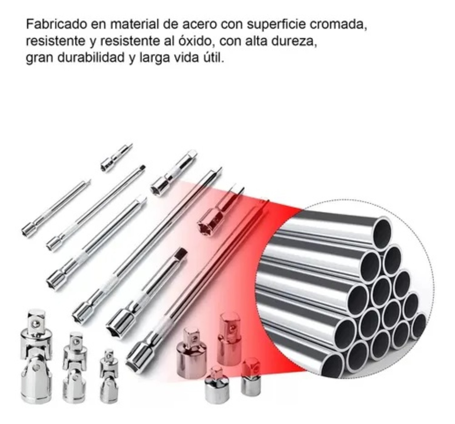 17 Pzs Llaves Tubo De 7 Varillas De Extensi&oacute;n Para Matraca Plata image number null