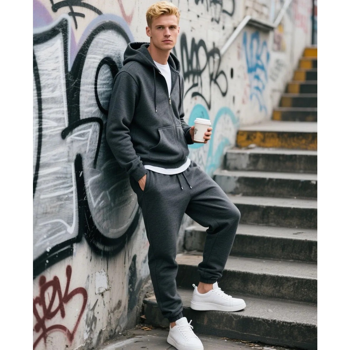 Conjunto De Pants Con Sudadera Hombre Con Capucha Gris Claro Ch-M image number null