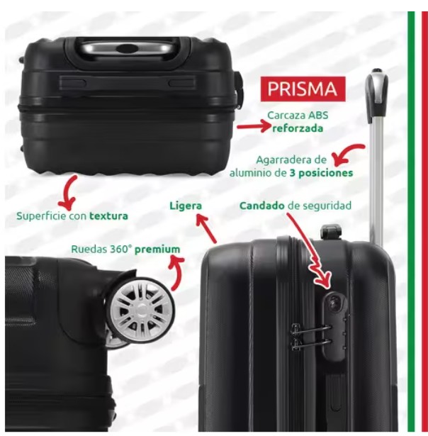 Maleta De Viaje R&iacute;gida Carry On De Mano Cabina Modelo Prisma 20 Pulgadas 10 Kg Con Candado Seguridad image number null