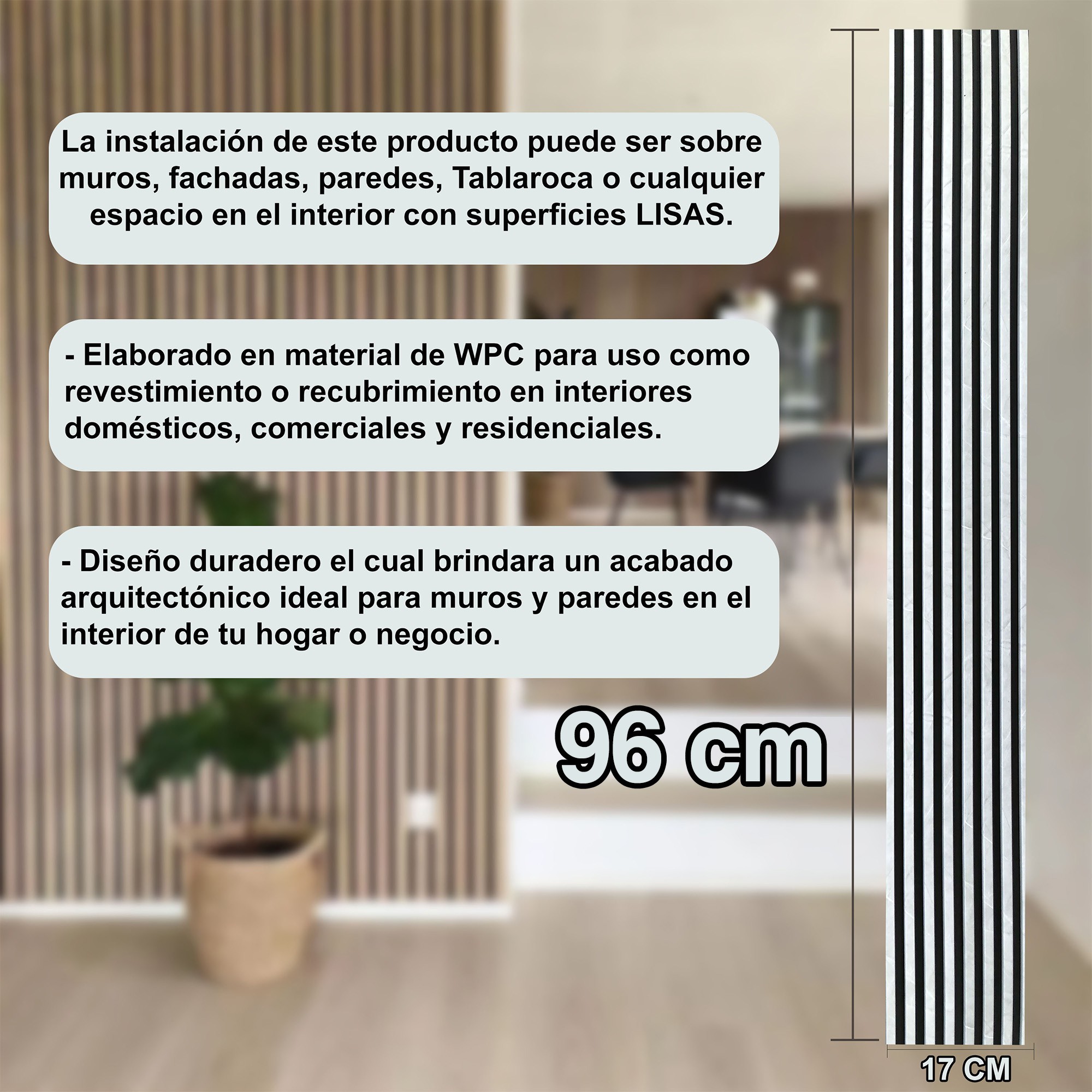 Lambr&iacute;n Decorativo Madera Wpc 18 Piezas 0.96mts X 17 Cm image number null