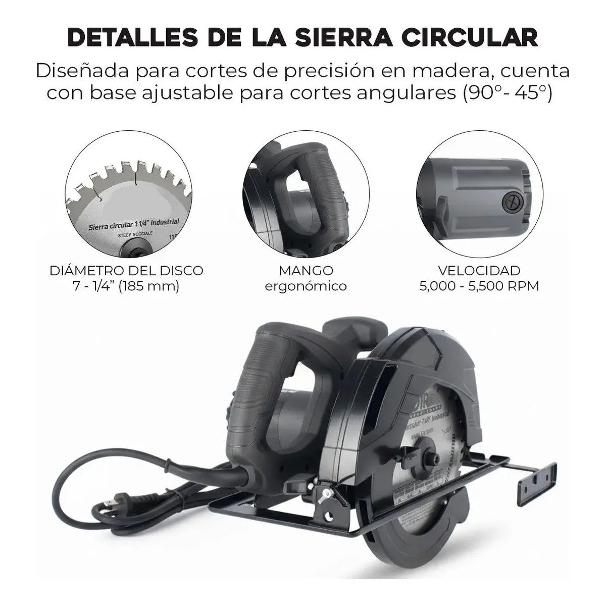 Sierra Circular Electr&oacute;nica Industrial 7 1/4 Color Gris con negro Frecuencia 60 image number null