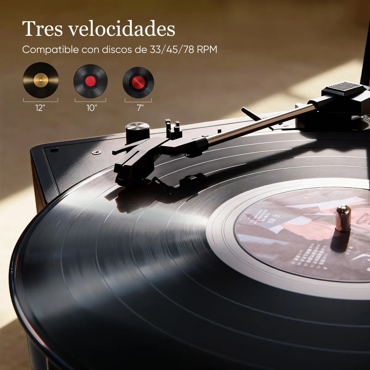 Tocadiscos De Vinilo Negro Retro Port&aacute;til Con Bluetooth image number null
