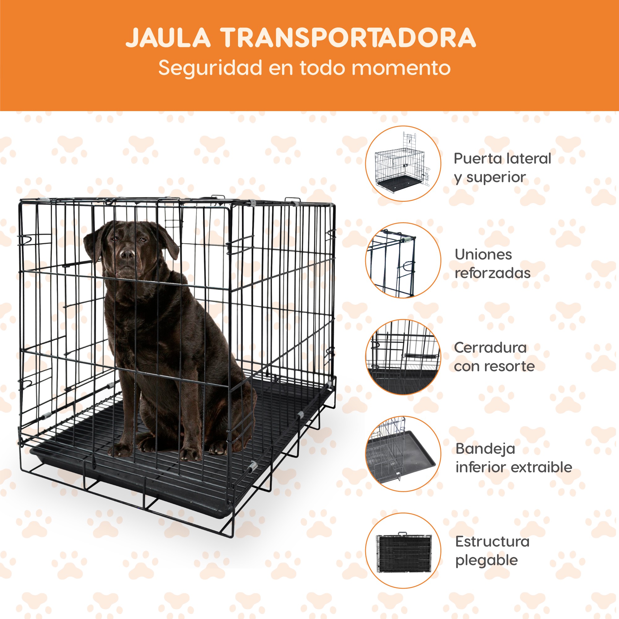 Jaula para Mascota Poli Pets Mediana de Acero Galvanizado 60 &times; 42 &times; 50 cm Plegable con Charola Extra&iacute;ble y Doble Puerta image number null