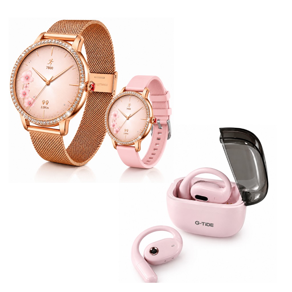 SMARTWATCH FUTUREM DW01 (DORADO) + AUDIFONOS G-TIDE OWS 8 (ROSA) image number null