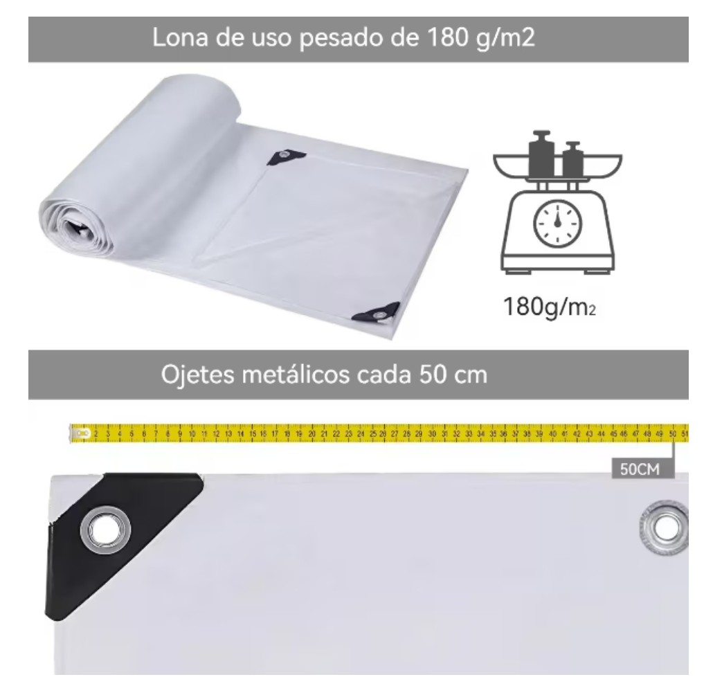 Lona Reforzada 3 X 3 M Blanca 180 G/m&sup2; Modelo Transparente image number null