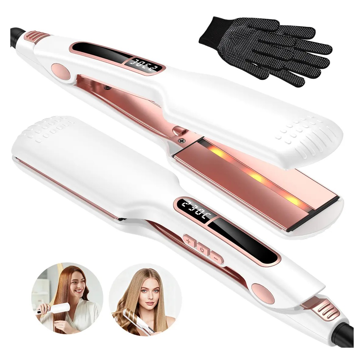 Plancha de Cabello Cer&aacute;mica I&oacute;nica Para Pelo H&uacute;medo y Seco Color Blanco image number null