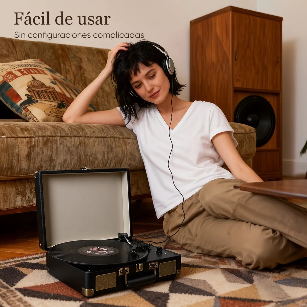 Tocadiscos De Vinilo Negro Retro Port&aacute;til Con Bluetooth image number null