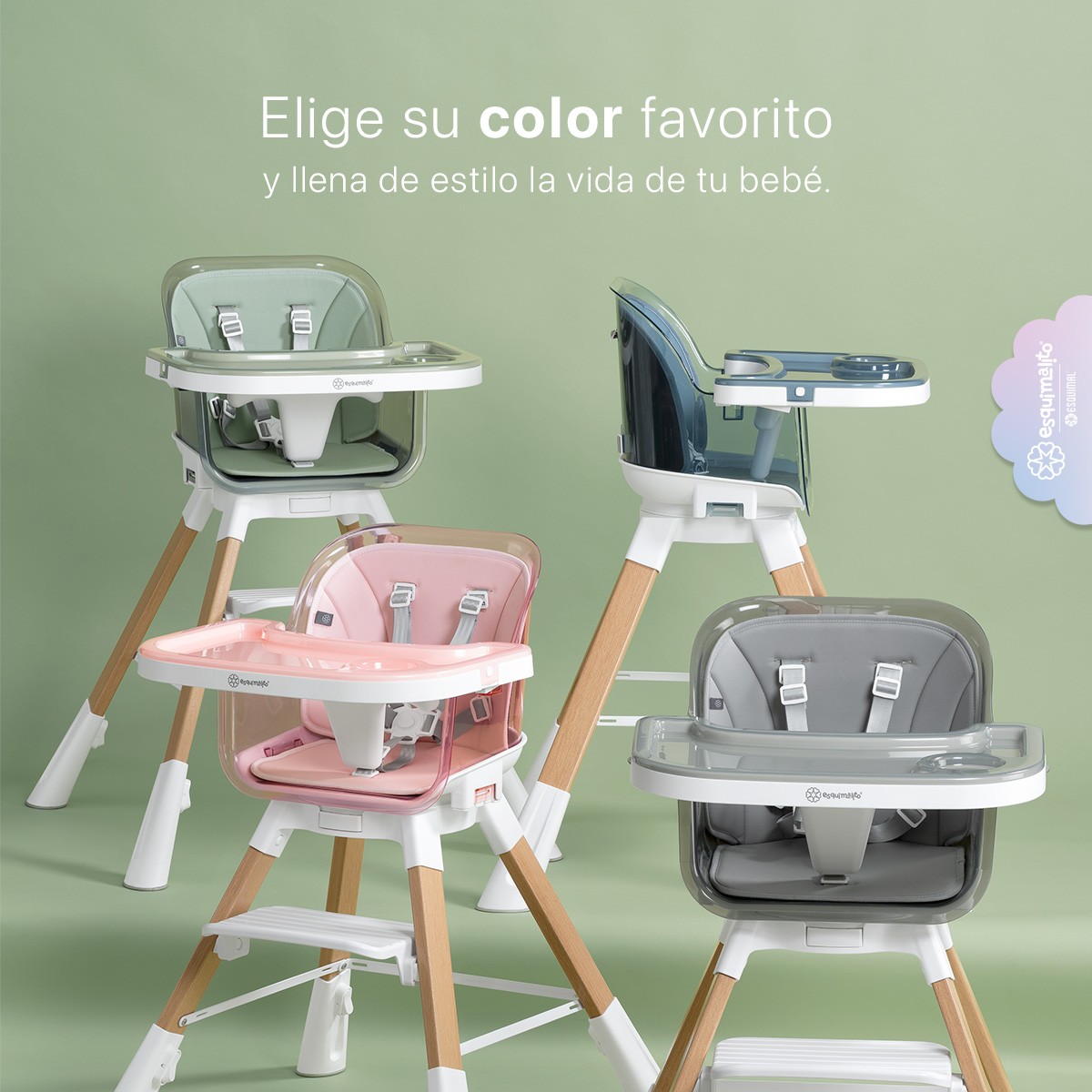Periquera para Beb&eacute; 3 en 1, Silla Alta con Charola Desmontable, Asiento 360&deg;, Altura Ajustable, Color Rosa Esquimal image number null