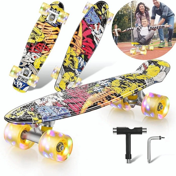 Skateboard Patineta Con Ruedas Transparentes Con Luz image number null