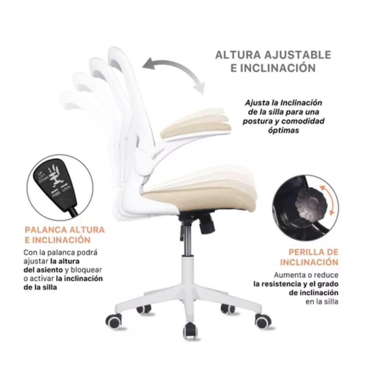 Silla Oficina Ejecutiva De Escritorio Ergon&oacute;mica Color Beige Champagne image number null