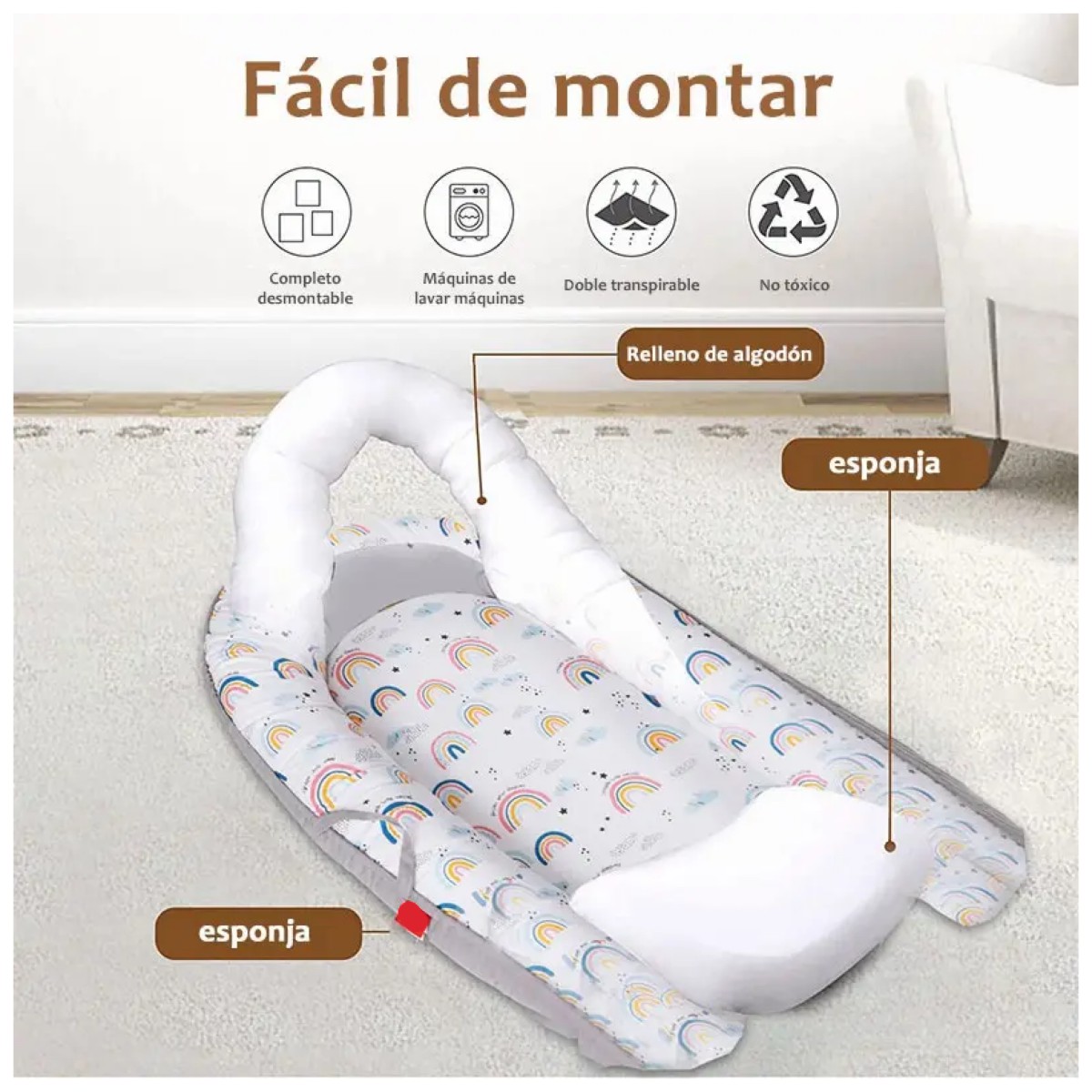 Nido Colecho Para Beb&eacute;s Cuna Port&aacute;til Cama Con Almohada arco&iacute;ris image number null