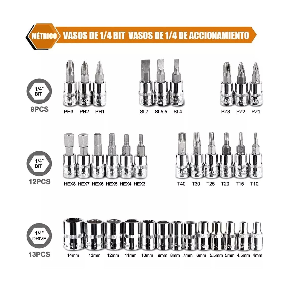Kit De Herramientas Mecanica 46 Pz Con Desarmador Y Matraca. image number null