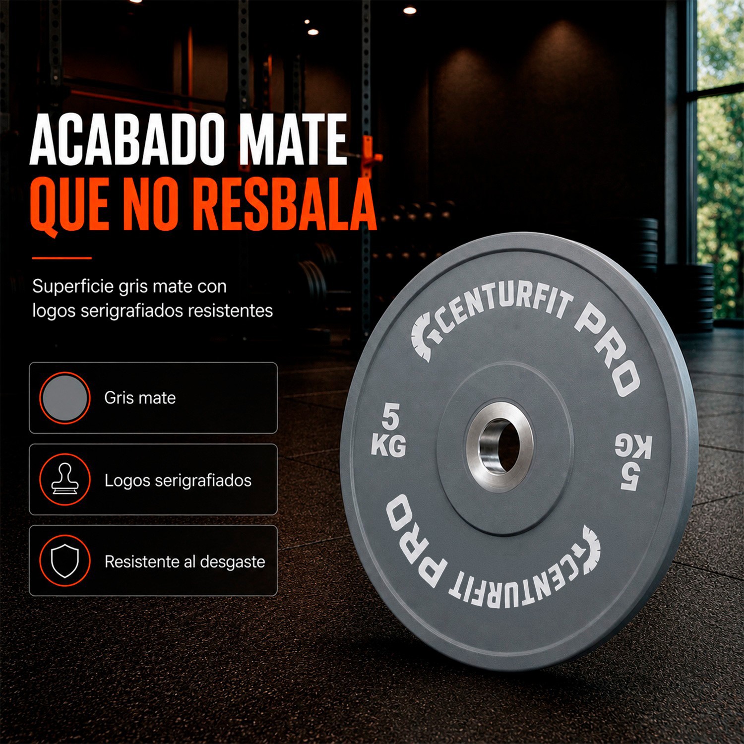 Par Discos Olimpicos Crossfit Bumper Nucleo Acero Reforzado Gris Centurfit image number null
