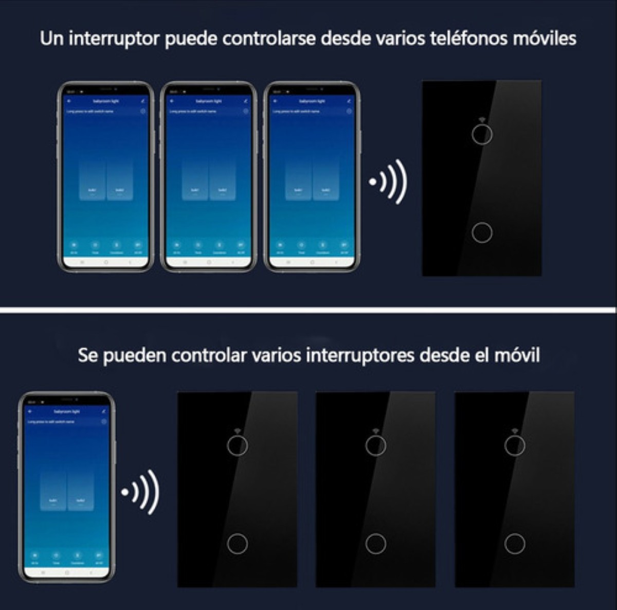 Interruptor De Luz De Pared Inteligente Wifi (2 V&iacute;as) Negro image number null