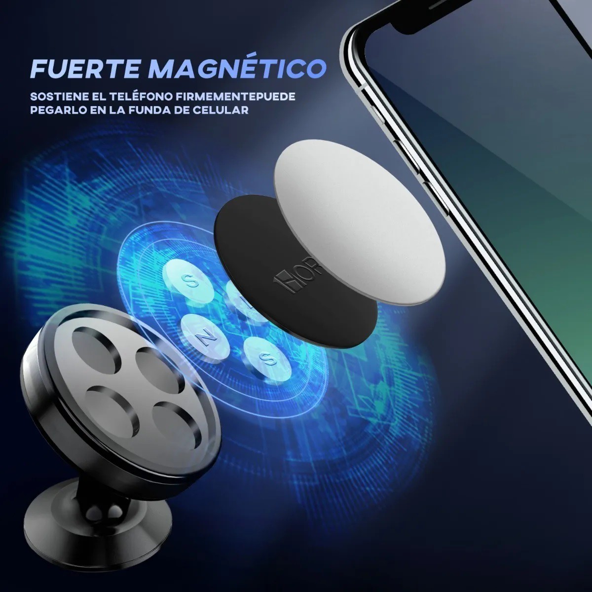 Soporte Magn&eacute;tico De Aluminio Para Celular Negro image number null