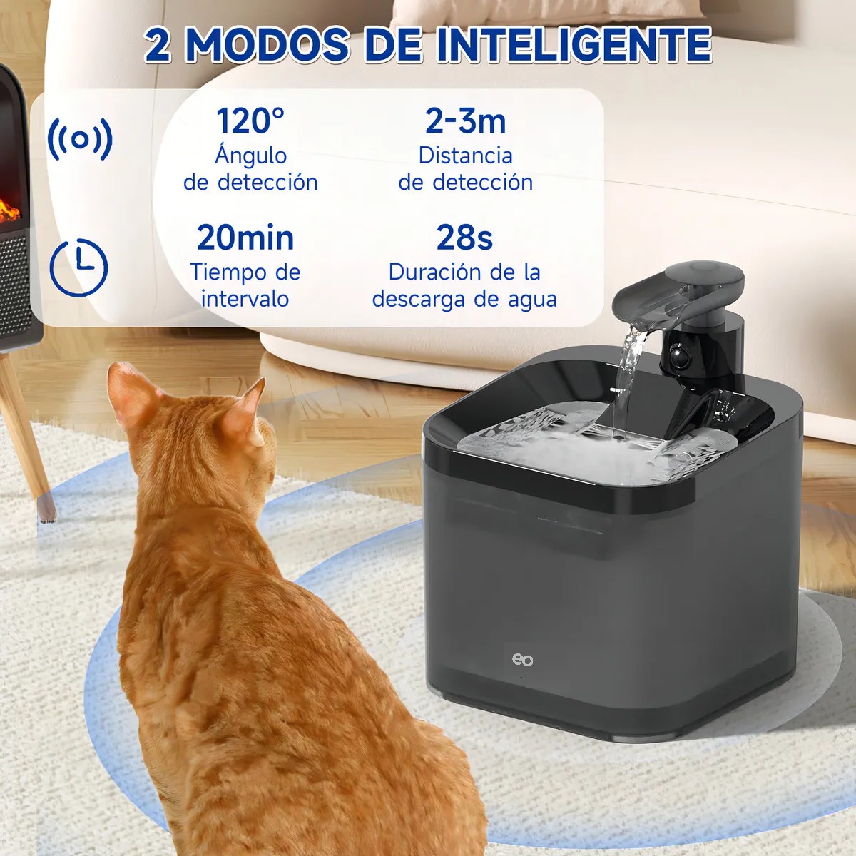 Bebedero Para Gatos 2.2L Inal&aacute;mbrico Inteligente Con 1 Filtro De Carb&oacute;n Activado image number null