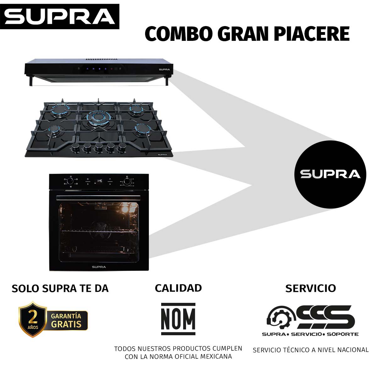 Tricombo Supra Parrilla de Gas, Campana Extractora y Horno El&eacute;ctrico GRAN PIACERE image number null