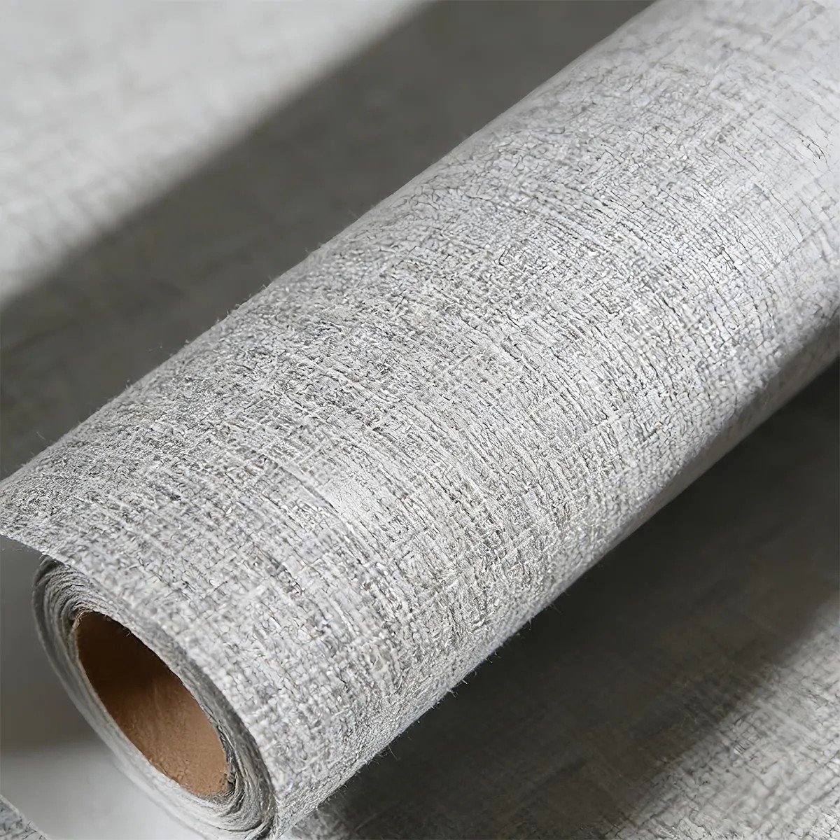 Papel Tapiz Para Pared Autoadherible Patr&oacute;n De Tela Gris 10m image number null