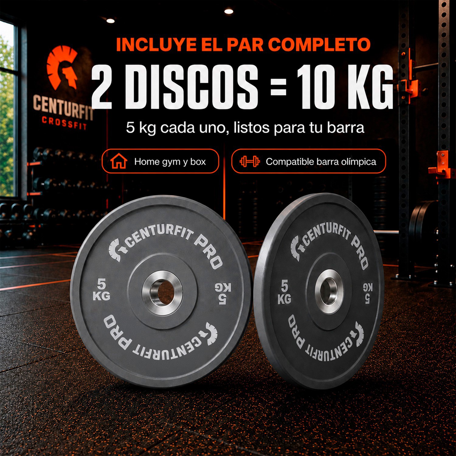 Par Discos Olimpicos Crossfit Bumper Nucleo Acero Reforzado Gris Centurfit image number null