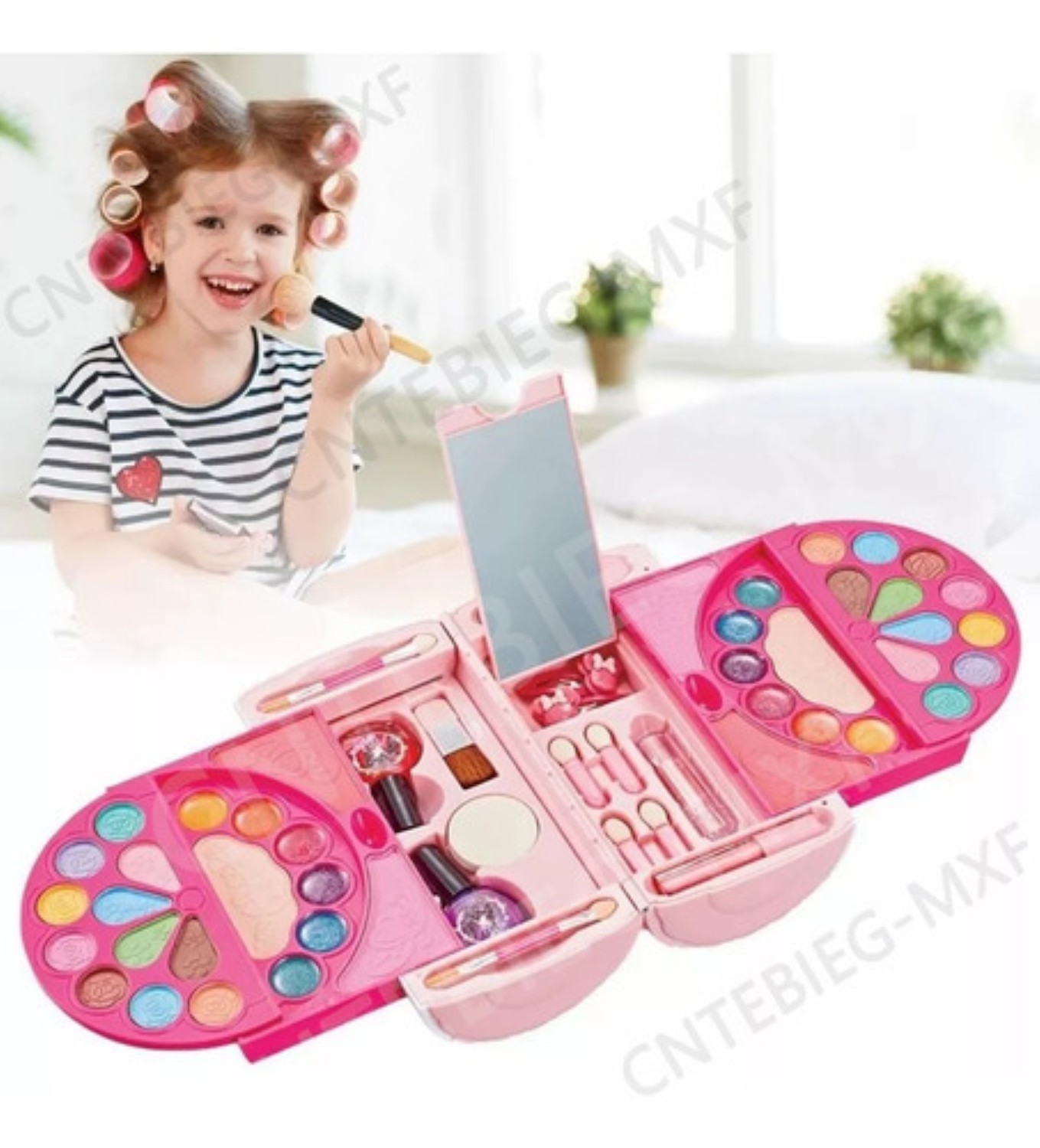 Juego De Maquillaje Para Ni&ntilde;as, Juguete Belleza Lavable Rosa 58 pz image number null
