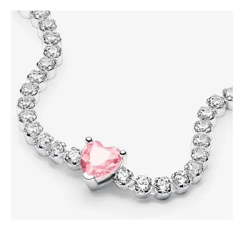 Pulsera Mujer Plata 925 Dise&ntilde;o Coraz&oacute;n Con Zirconia Rosa image number null