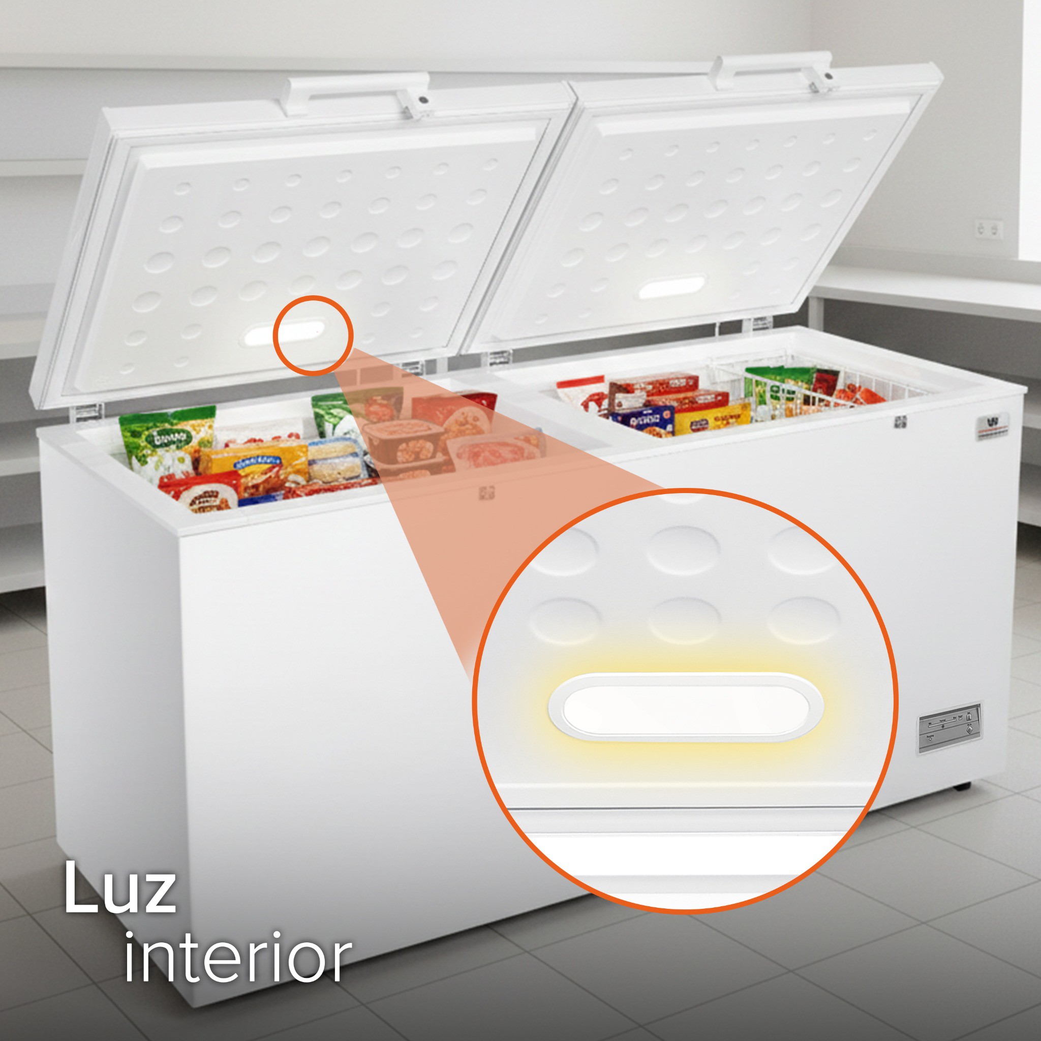White Westinghouse Congelador 18 pies 508 L Acero blanco 2 puertas Cerradura con llave Luz interior Ruedas image number null