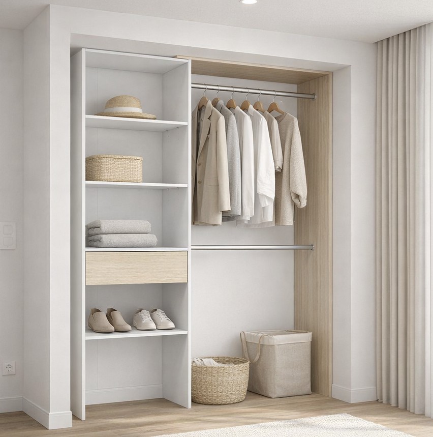 Closet abierto con un caj&oacute;n A187 Blanco con M&eacute;rida image number null