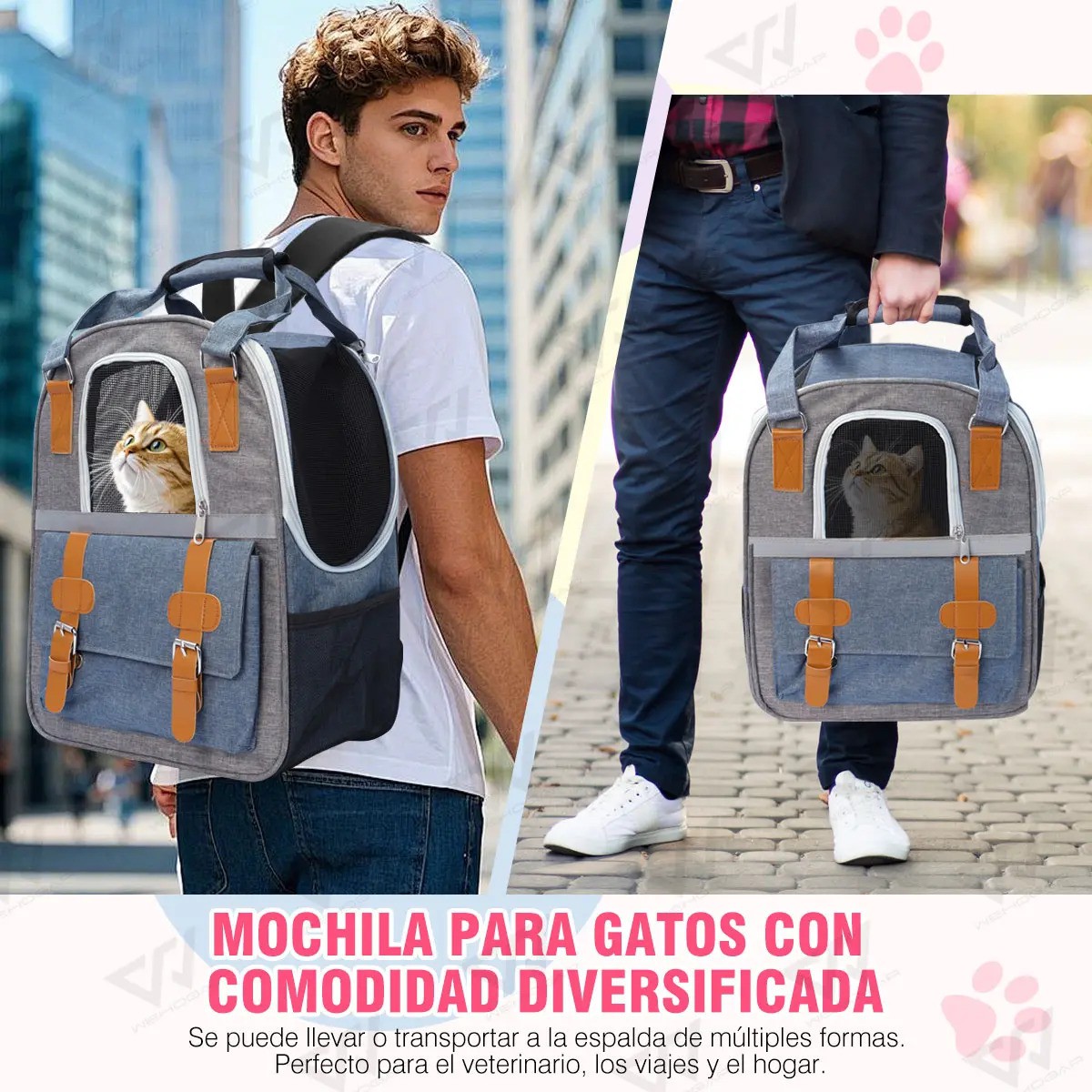 Transportadora Mochila Para Perro AZUL GRIS image number null