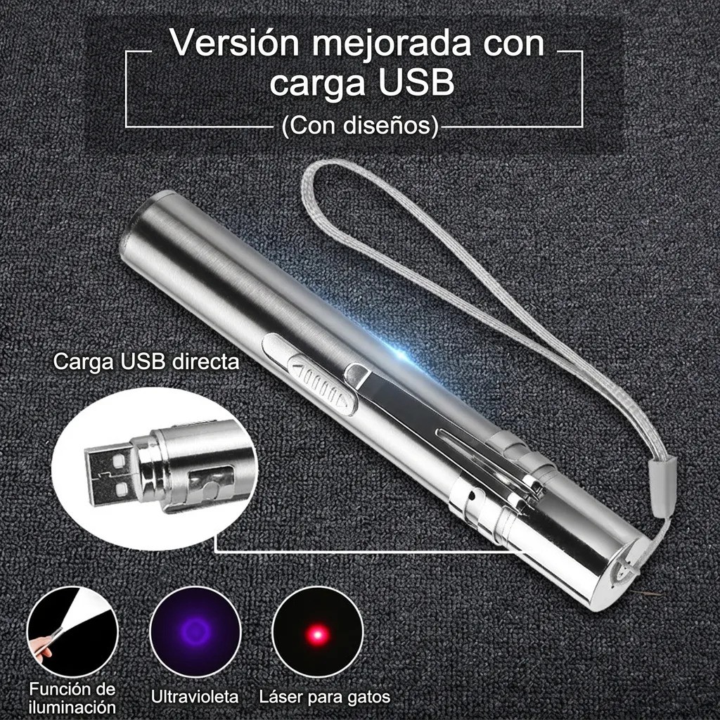 Puntero L&aacute;ser De Juguete Para Gatos 7 En 1 Con Carga Usb plata image number null